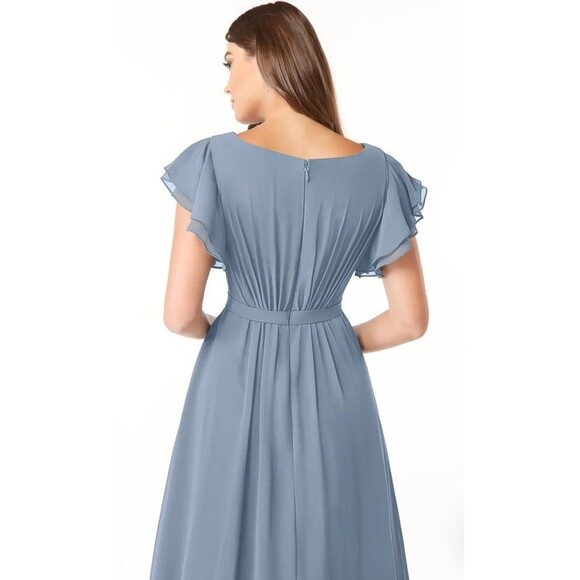 Azazie Daphne A-Line Floor Length Chiffon Dress Custom Size ~A8/A10 Dusty Blue - Picture 4 of 13